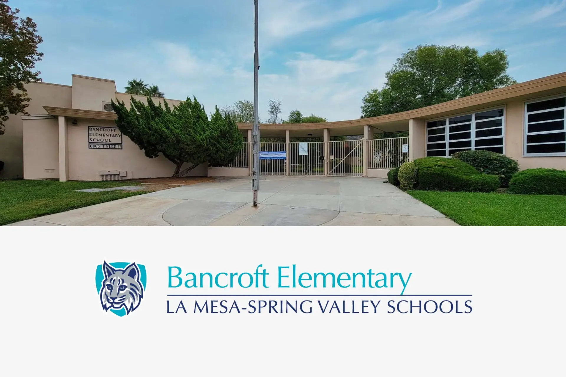 photo of exterior of Bancroft Elementary Spring Valley CA, supported by the La Mesa Woman's Club.