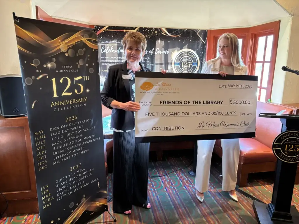 La Mesa Woman’s Club presenting a $5,000 check to Friends of the La Mesa Library